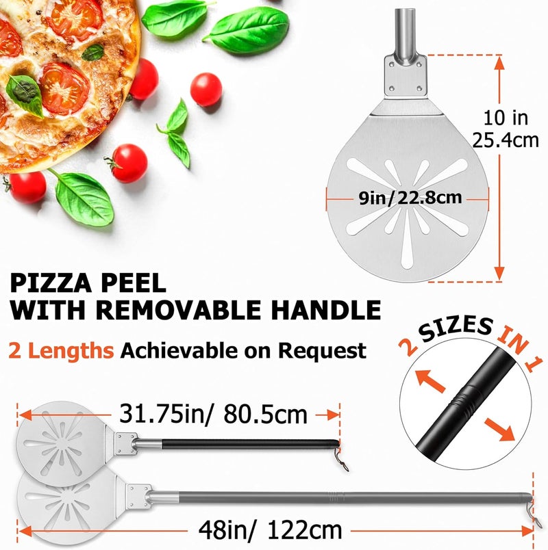 Joyfair 9 Inch Pizza Peel Turning, Perforated Pizza Turner with Long Detachable Handle, Stainless Steel Spatula Paddle for Rotating Sliding, Metal Tools Oven Accessories, Oven-safe & Easy Cleanup - Image 2